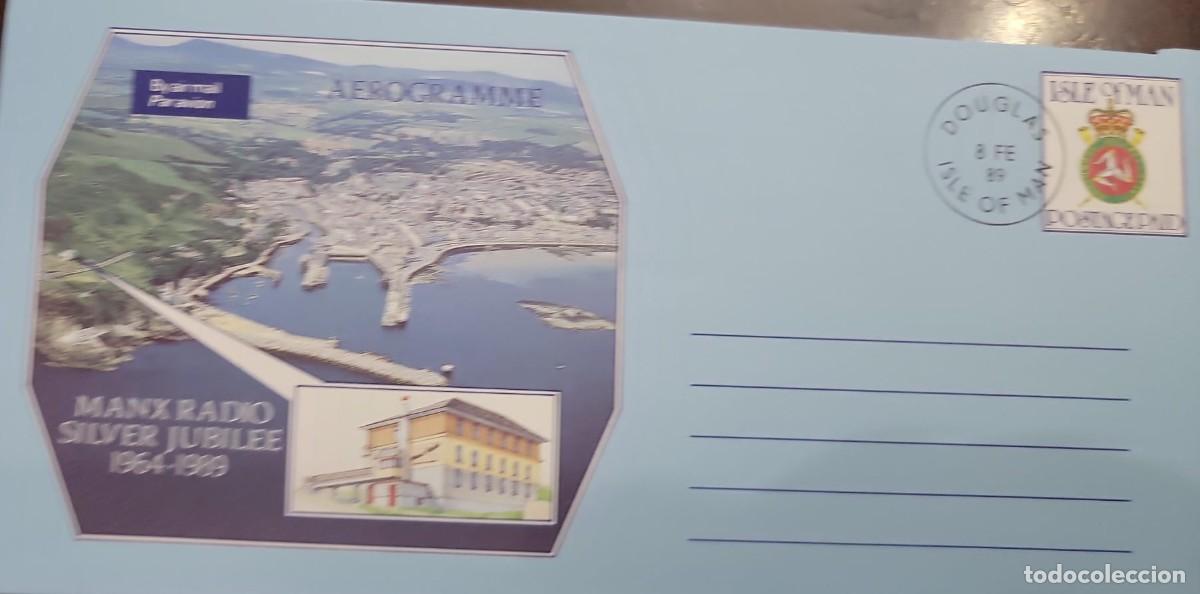 Timbres: EL)1989 ISLE OF MAN, AIRGRAM, NATIONAL CREST, MANX RADIO, SILVER ANNIVERSARY 1964-1989, AIRMAIL, VF