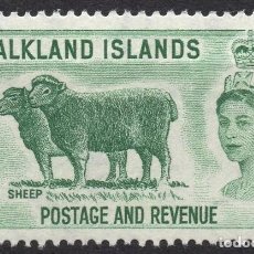 Sellos: FALKLAND ISLANDS/1955-7/MH/SC#122/ REINA ELIZABETH II/ QEII/ OVEJA / REALEZA/ 1/2P VERDE