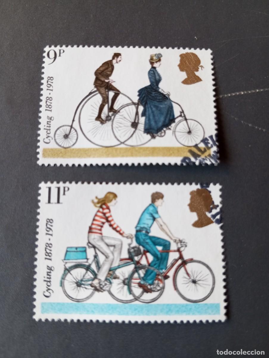 Timbres: INGLATERRA,1978, CENTENARIO DE LA BICICLETA, YT 872,874
