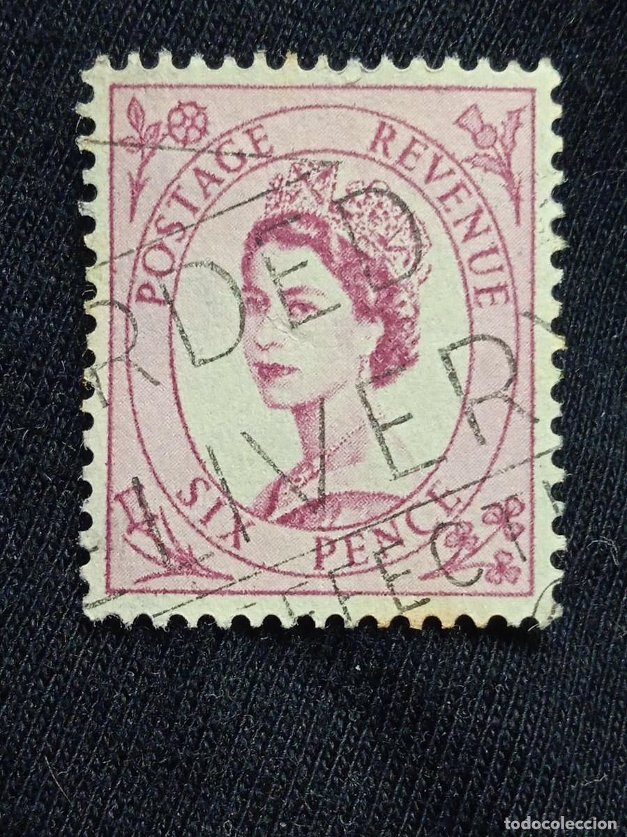 Sellos: SELLO REINA ISABEL DE INGLATERRA, QUEEN ELIZABETH II, SIX PENCE 1952 - 1954