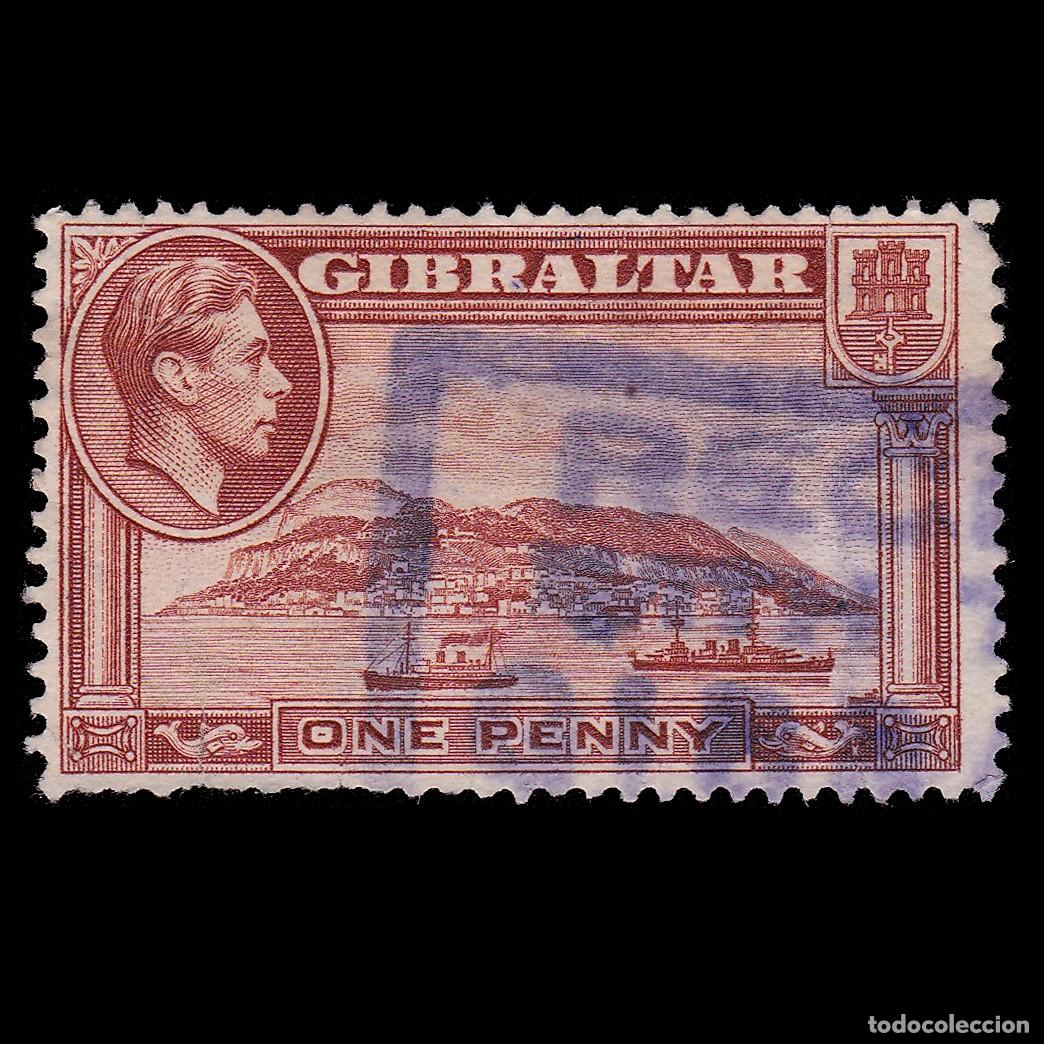 Selos: GIBRALTAR.1942.GVI.1d.red brown.SG 122b.USED.Wnk sideways Perf 13