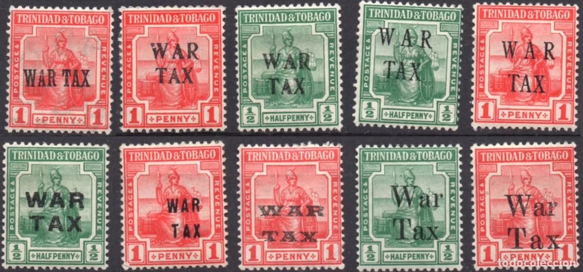 Briefmarken: TRINIDAD & TOBAGO/1917-8/MH/SC#MR1-MR6, MR10-MR13/BRITANIA/ IMPUESTO DE GUERRA/ SET PARCIAL