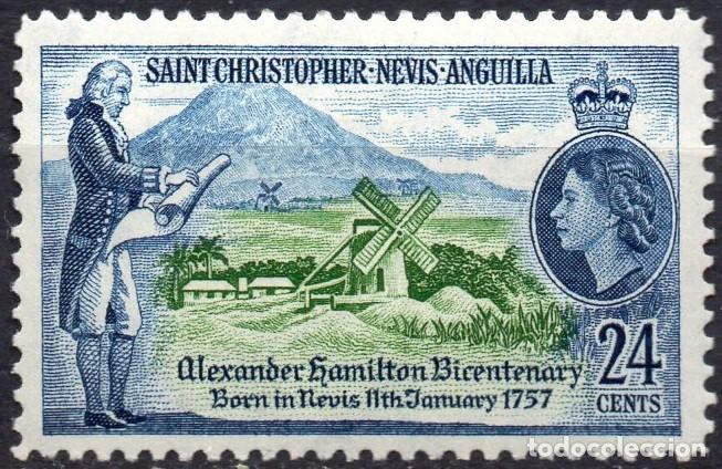 Sellos: ST. KITTS & NEVIS/1957/MH/SC#135/ REINA ELIZABETH II / QEII / BICENT. DE ALEXANDER HAMILTON