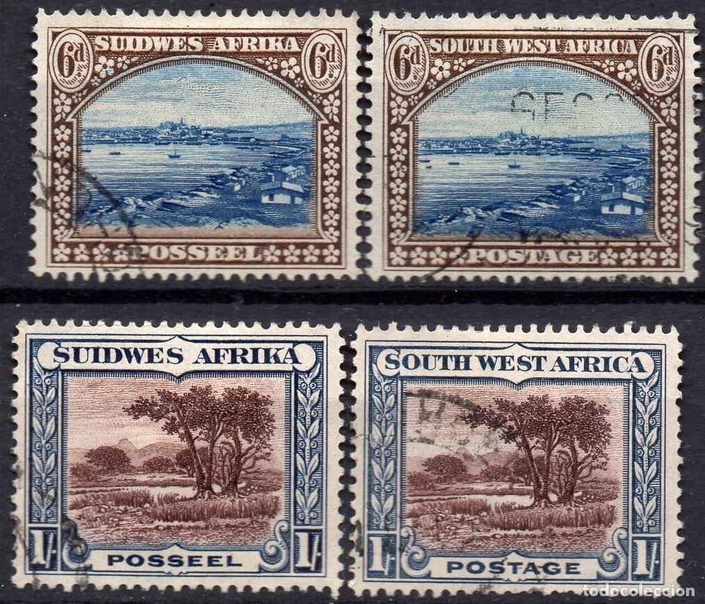 Sellos: SOUTH WEST AFRICA/1931-7/USED/SC#114a,b-115a,b/ PAISAJE/ SET PARCIAL