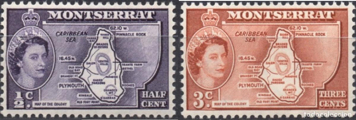 Selos: MONTSERRAT/1953-7/MH/SC#128, 131/ REINA ELIZABETH II / QEII/ MAPS / CASA DE GOBIERNO/ SET PARCIAL