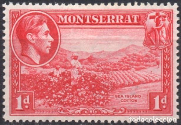 Selos: MONTSERRAT/1941-8/MH/SC#93/ REY JORGE VI/ KGVI/ ISLA ALGODON/ 1p CARMIN