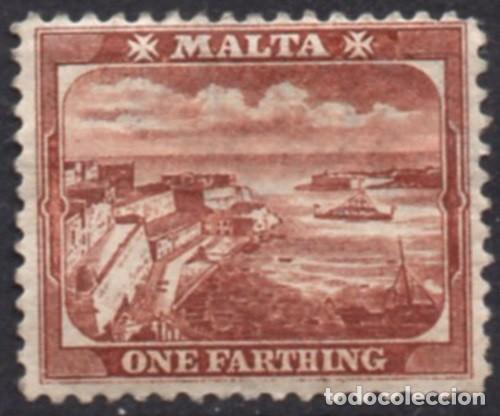 Selos: MALTA/1901/MH/SC#19/ MUELLE DE VALLETTA / 1f ROJO MARRON WMK 2