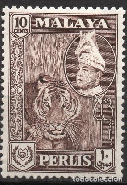 Selos: MALAYA-PERLIS/1957-62/MH/SC#75/RAJA SYED PUTRA/ TIGRE / 10c CHOCOLATE