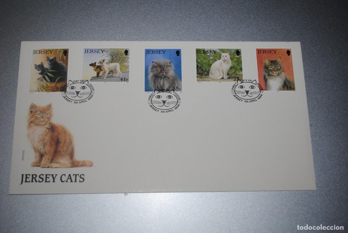 Timbres: PRIMER DIA JERSEY - GATOS - FAUNA - IVERT: 639/43 - 1994