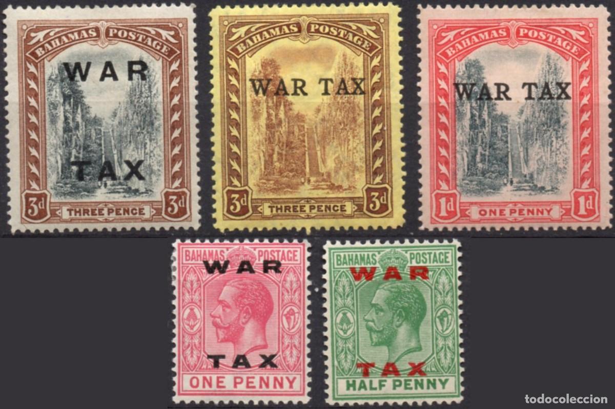 Briefmarken: BAHAMAS/1918-9/MNH/SC#MR2-MR3, MR11-MR12 MH, MR14 / REY JORGE V/ KGV/ LOTE DE IMPUESTO DE GUERRA