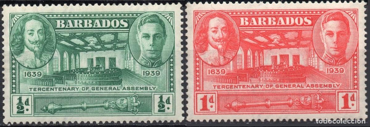 Selos: BARBADOS/1939/MH/SC#202-3/KINGS CARLOS I, JORGE VI ASAMBLEA, CAMARA / REALEZA / SET PARCIAL