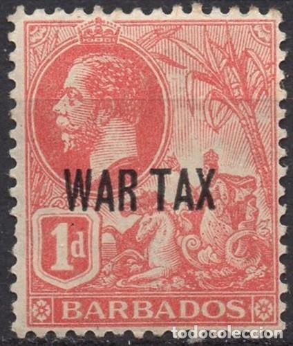 Selos: BARBADOS/1917/MH/SC#MR1/ REY JORGE V/ KGV/ IMPUESTO DE GUERRA/ 1c CARMIN