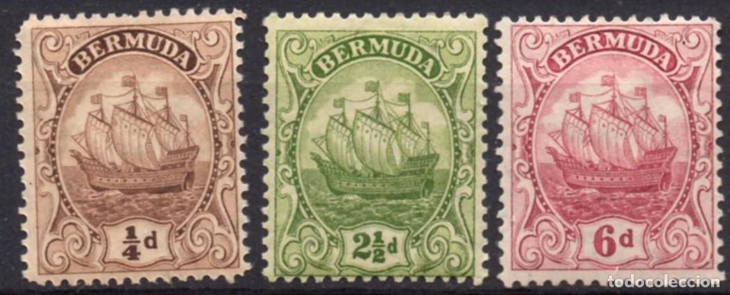 Timbres: BERMUDA/1922-34/MNH/SC#81, 86, 91 MH/ CARAVELA/ BARCOS/ SET PARCIAL / WMK 4
