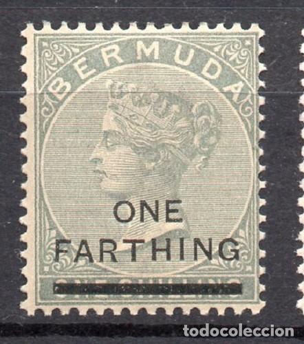 Sellos: BERMUDA/1901/MNH/SC#26/ REINA VICTORIA / QV / 1f ON 1sh GRIS VERDOSO