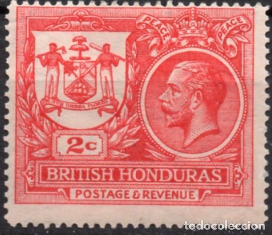 Sellos: BRITISH HONDURAS/1921/MH/SC#89/ REY JORGE V / KGV / SEAL OF COLONY / 2c CARMIN