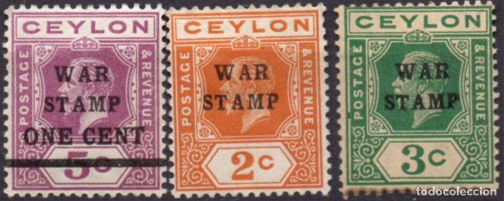 Sellos: CEYLON/1918/MH/SC#MR1-MR2, MR4/ REY JORGE V / KGV / IMPUESTO DE GUERRA / SET PARCIAL