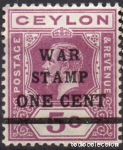 Selos: CEYLON/1918/MH/SC#MR4/ IMPUESTO DE GUERRA / 1c SOBRE 5c VIOLETA ROJO