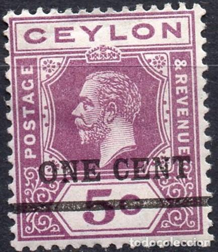 Selos: CEYLON/1918/MH/SC#223a/ REY JORGE V / KGV / 1c EN 5c PURPURA