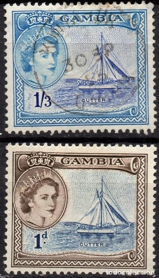 Selos: GAMBIA/1953/USED/SC#154, 161/ REINA ELIZABETH II / QEII/ BOTES / SET PARCIAL