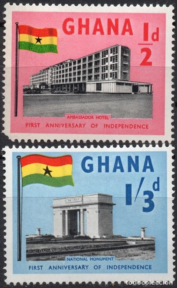 Selos: GHANA/1958/MH/SC#17, 19/ 1ER ANIV. DE LA INDEPENDENCIA / MONUMENTO NACIONAL/ SET PARCIAL