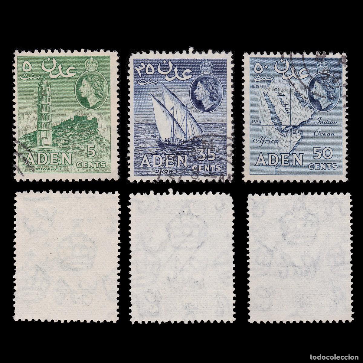 Briefmarken: ADEN.1953.Q E. 3 STAMPS 5C-35C-50C.USED.