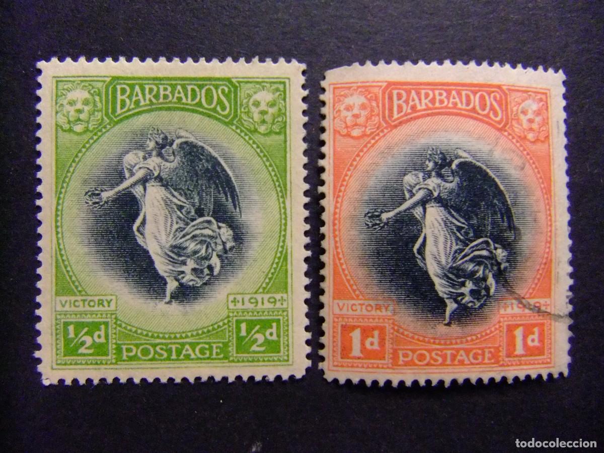 Timbres: 49 BARBADOS 1920 /ANNIVERSAIRE de la VICTORIE (Victoria ail&eacute;e du Louvre)/ YVERT 118+119 FU