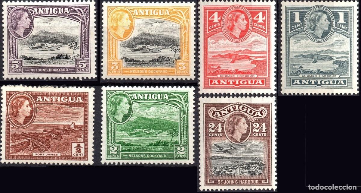 Briefmarken: ANTIGUA/1953-56/MH/SC#107-12, 116 / REINA ELIZABETH II / QEII/ PAISAJES/ SET PARCIAL