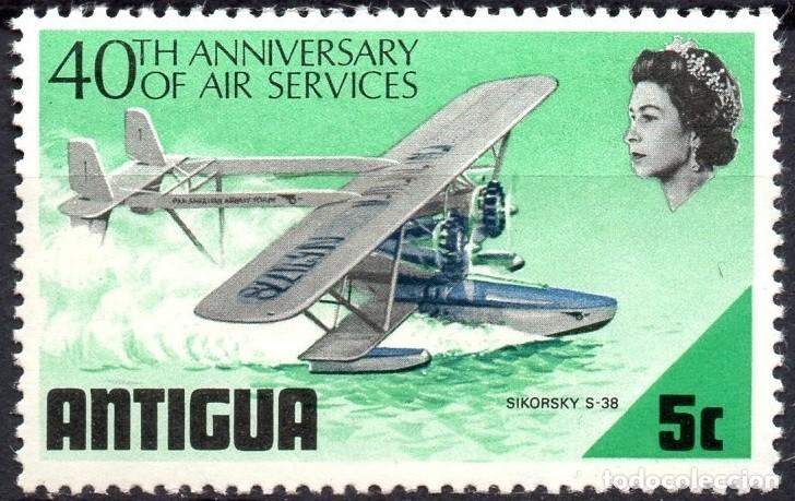 Briefmarken: ANTIGUA/1970/MH/SC#232/ REINA ELIZABETH II / QEII/ AVIACION/ AVIONES/ 5c SIKORSKY S-38