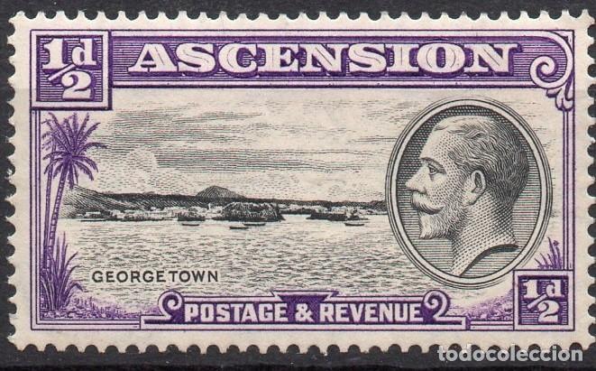 Sellos: ASCENSION/1934/MH/SC#23/ REY JORGE V / KGV / MAPA / PAISAJES/ 1/2p VIOLETA & NEGRO