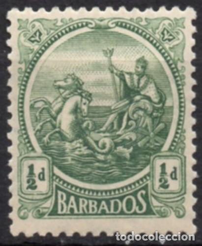 Briefmarken: BARBADOS/1921-4/MH/SC#153/ SEAL OF THE COLONY / CABALLOS/ 1/2p VERDE