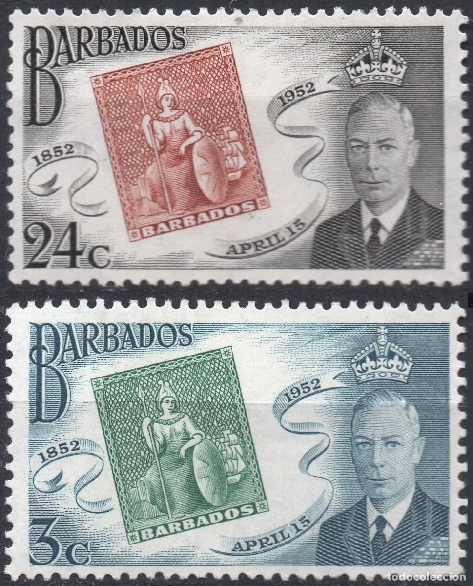 Briefmarken: BARBADOS/1952/MH/SC#230, 233/ CENTENARIO DEL SELLO POSTAL EN BARBADOS/ KGVI / REY JORGE VI