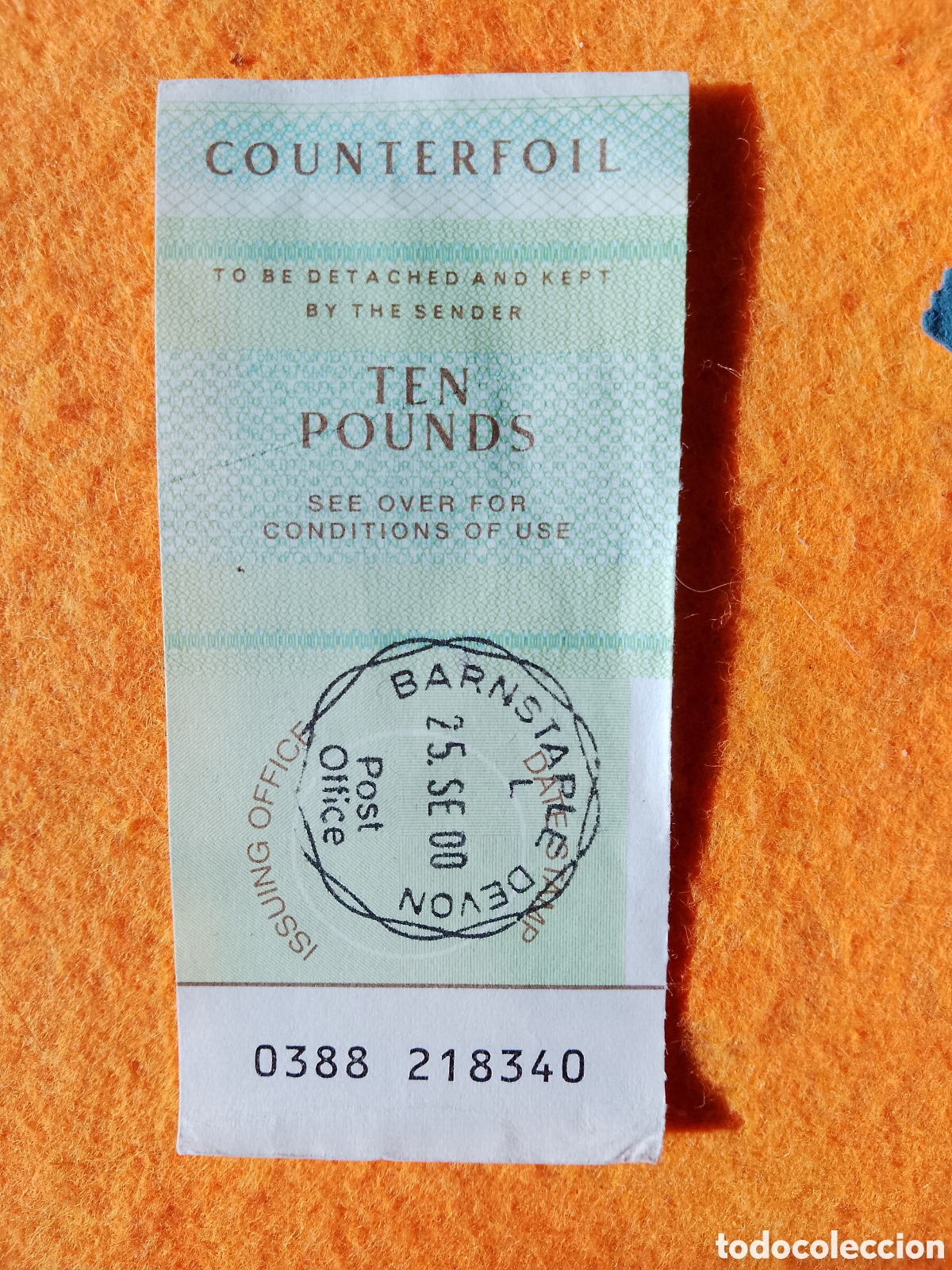 Sellos: Counterfoil .Ten pounds . 2000 . - Foto 1