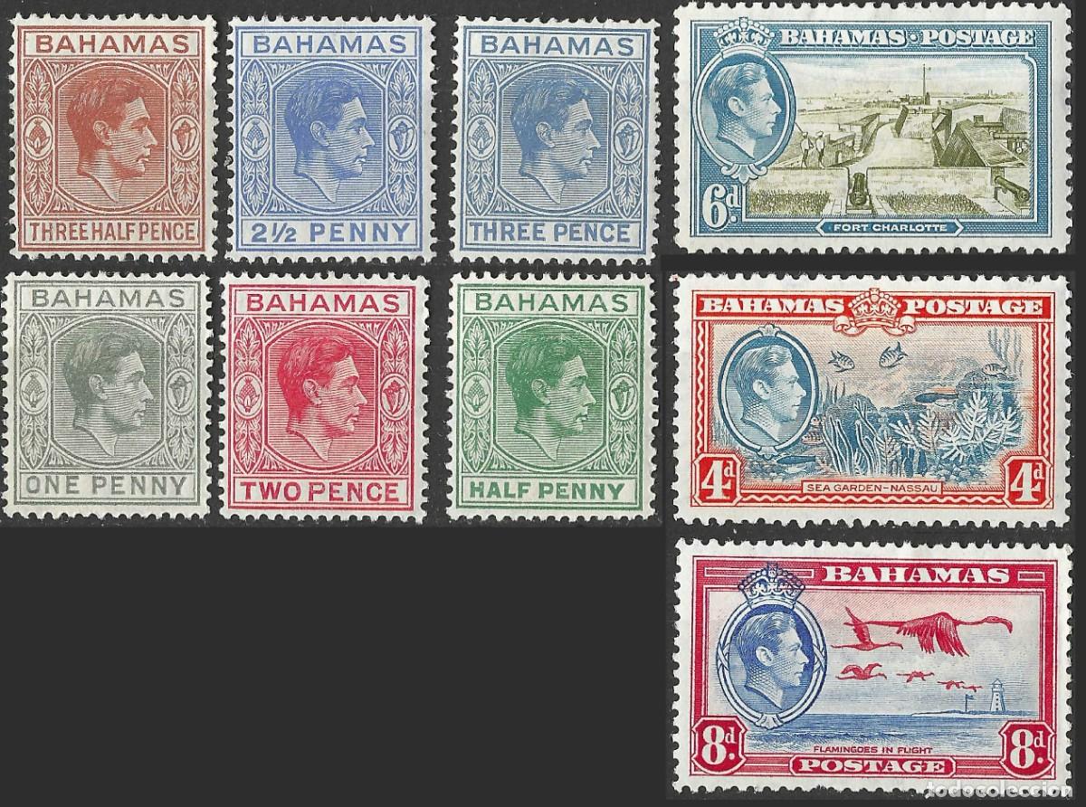 Selos: BAHAMAS/1938-46/MH/SC#100, 101A, 102, 103B, 104, 105A, 106-8/ REY JORGE VI / KGVI / PAISAJES