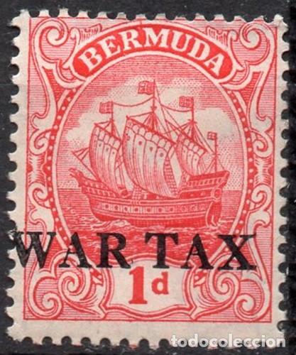 Selos: BERMUDA/1918/MH/SC#MR1/CARAVELA / BARCOS / IMPUESTO DE GUERRA /1p ROJO
