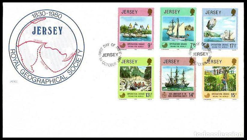 Sellos: JERSEY 1980 SPD BARCOS ROYAL GEOGRAPHICAL SOCIETY