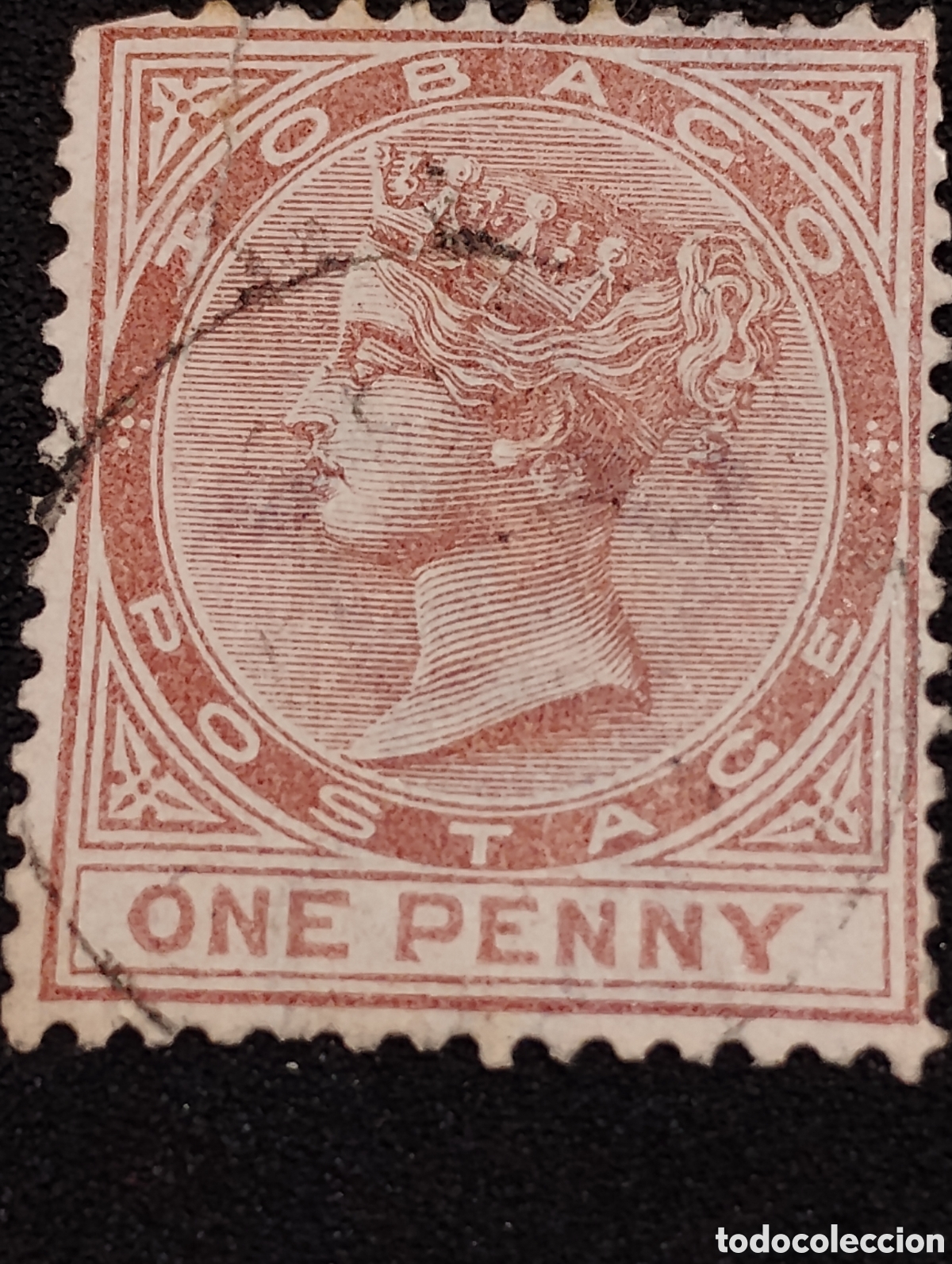 Sellos: Sello postal de Tobago con la efigie de la Reina Victoria.