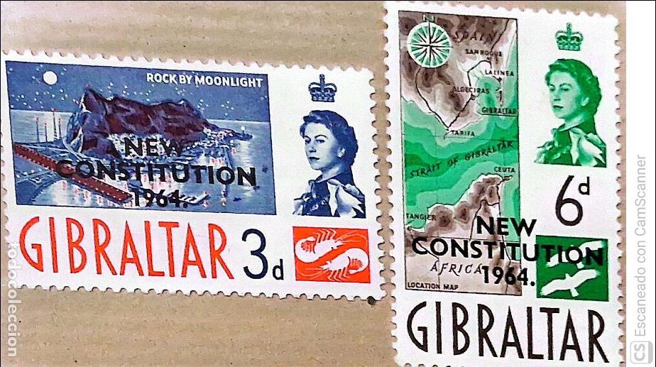 Sellos: Gibraltar. 163/64 Nueva Constituci&oacute;n, con sobrecarga. 1964. Sellos nuevos y numeraci&oacute;n Yvert.