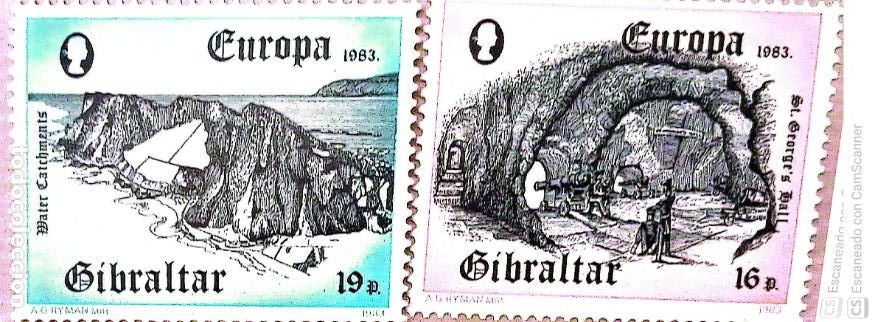 Sellos: Gibraltar. 471/72 Europa-Cept: Grandes obras del genio humano. 1983. Sellos nuevos y numeraci&oacute;n Yver