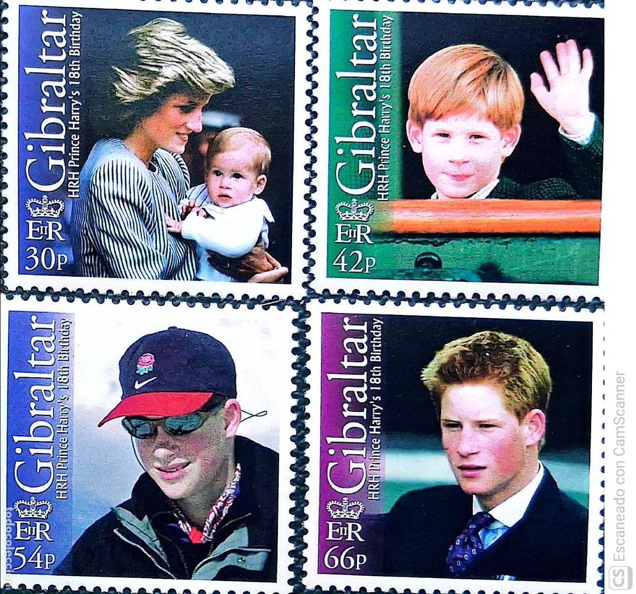 Francobolli: Gibraltar. 1019/22 18&ordm; Aniversario del Pr&iacute;ncipe Harry. 2002. Sellos nuevos y numeraci&oacute;n Yvert.