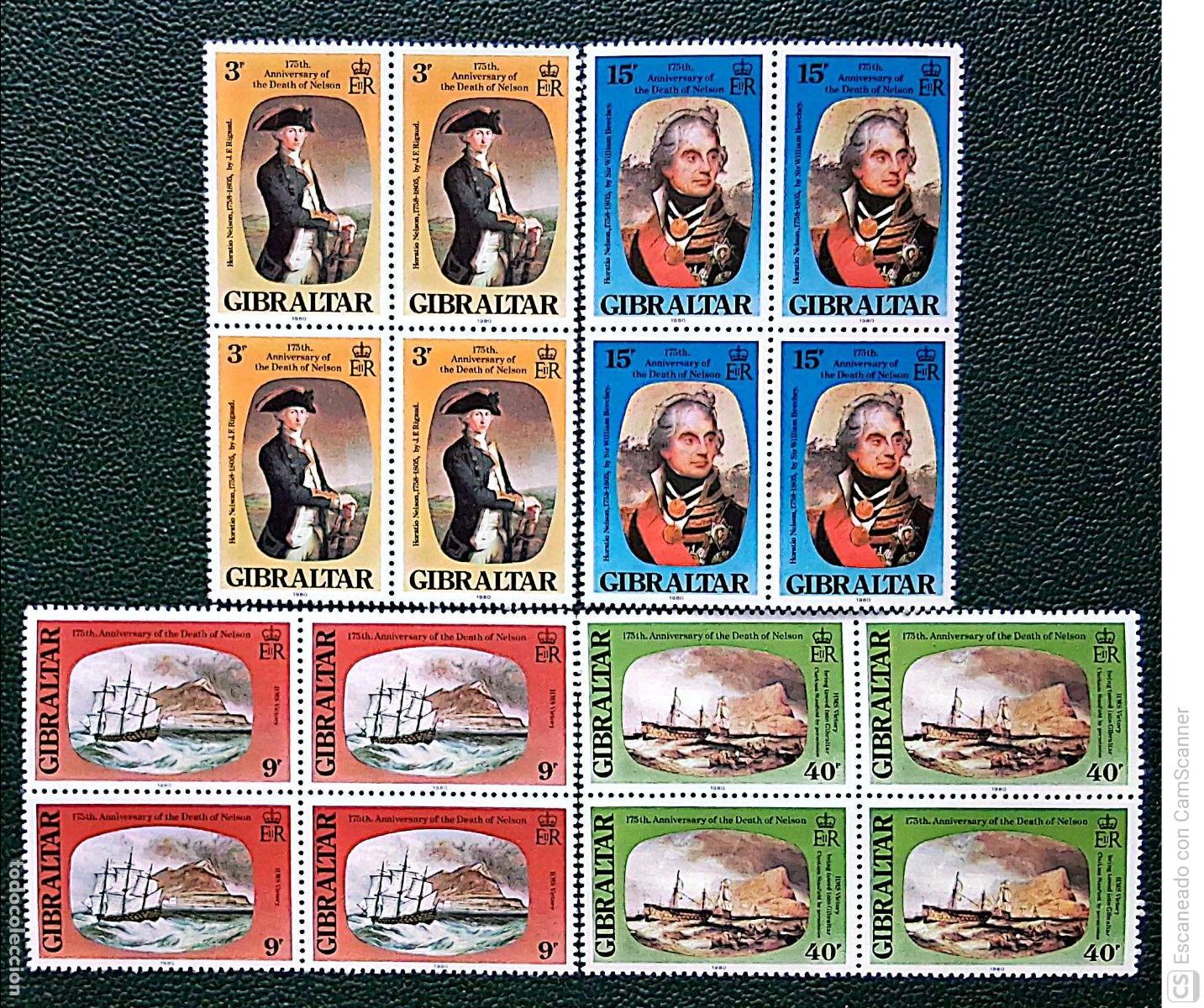 Francobolli: Gibraltar. 411/14 Aniversario de la muerte de Nelson, en bloque de cuatro. 1980. Sellos nuevos y num