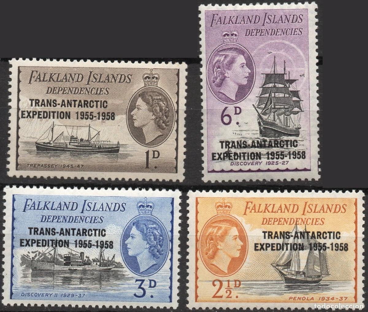 Sellos: FALKLAND ISLANDS/1956/MNH/SC#1L34, 1L35-1L36/QEII / EXPEDICION TRANS ANTARTICA/ FULL SET