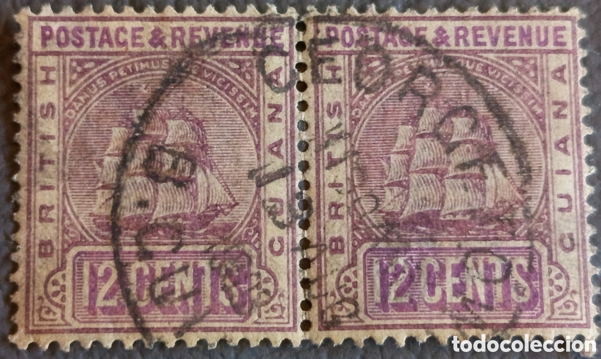 Sellos: Guayana Brit&aacute;nica 1889 - Pareja 12c Violeta - Scott #141