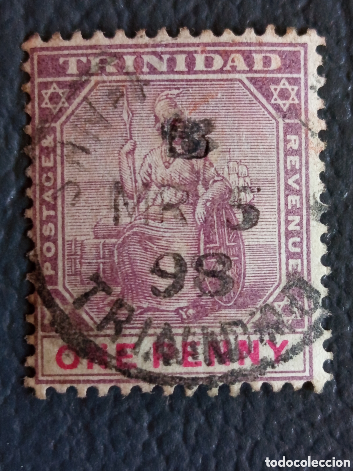 Sellos: Sello Trinidad 1896 - 1d P&uacute;rpura &rdquo;Britannia&rdquo; - Cat. Scott #75 (SG 115) Usado