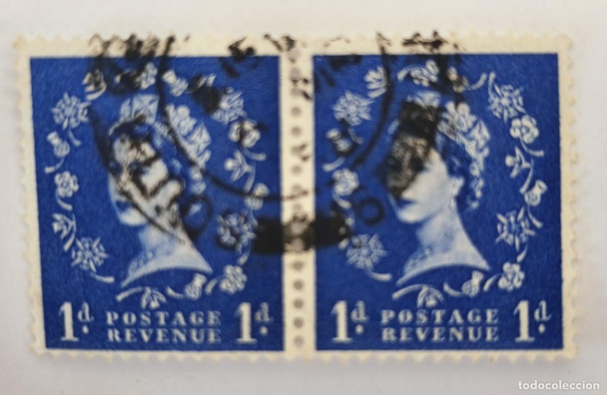 Sellos: USADO - GB - Queen Elizabeth II 1d ( bloque 2 ) - Predecimal Wilding 1954 - Yvert et Tellier GB 263a