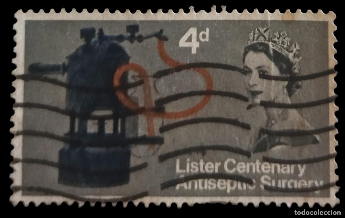 Sellos: GrAN BRETA&Ntilde;A 1965 Centenario de la introducci&oacute;n de la cirug&iacute;a antis&eacute;ptica. USADO.