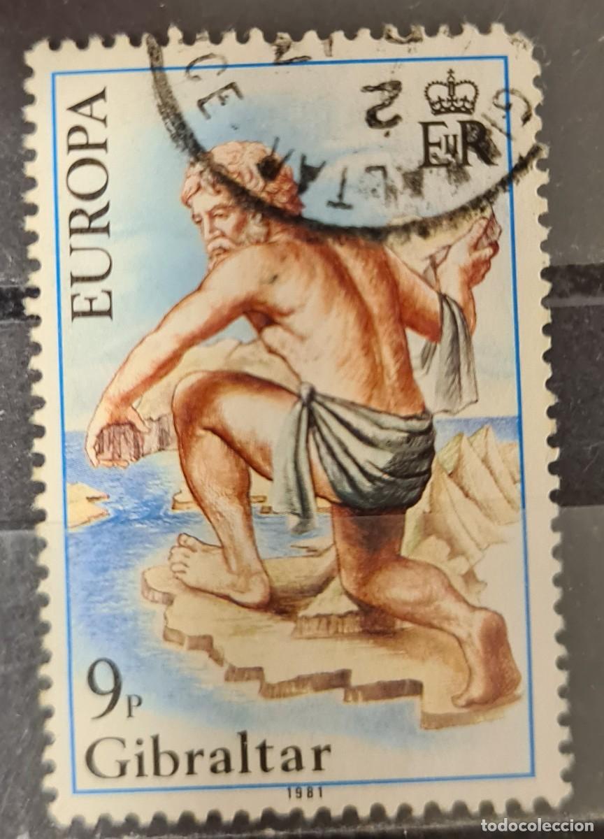 Sellos: Sello usado de Gibraltar 1981. Europa, folclore: las columnas de H&eacute;rcules
