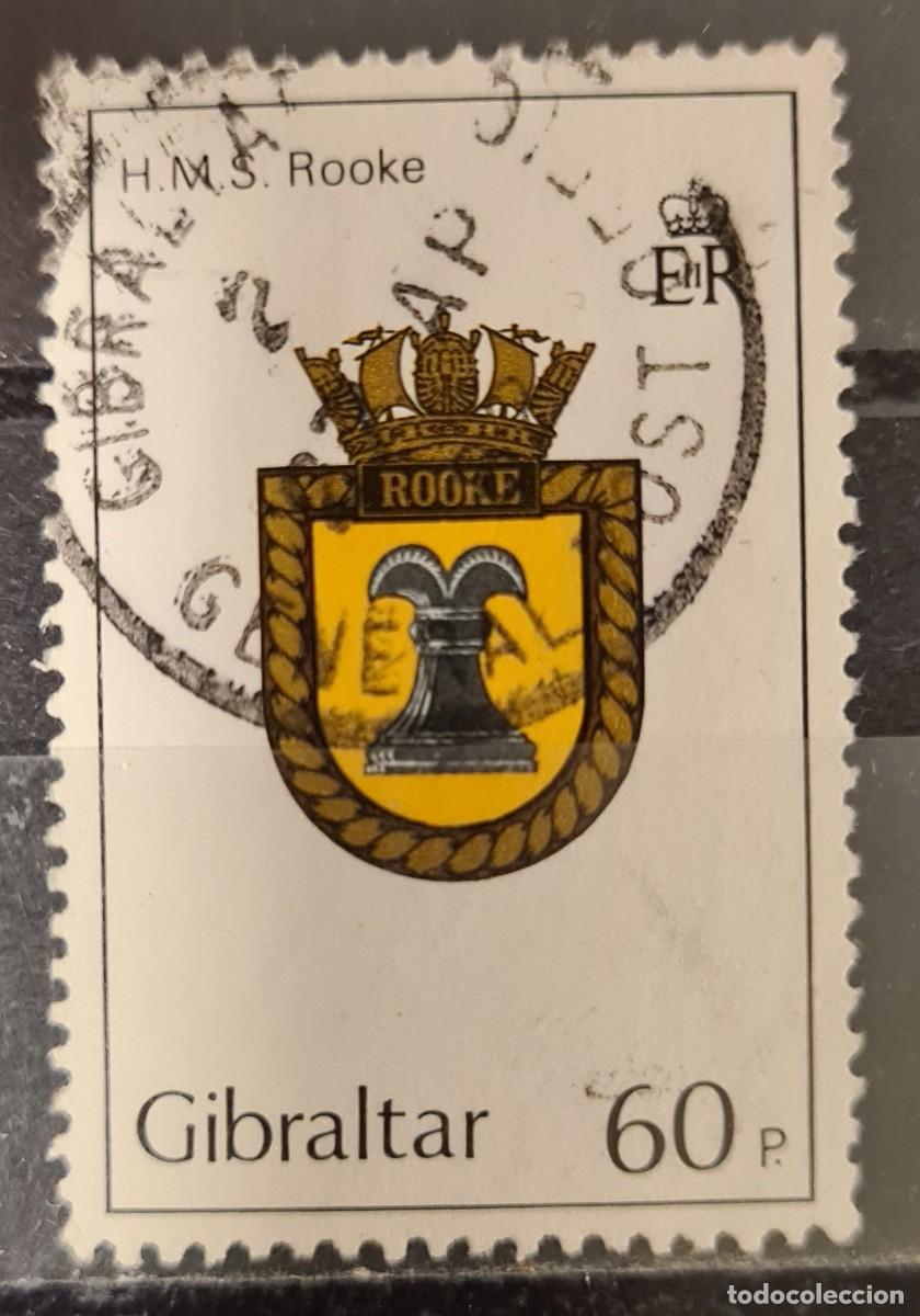 Sellos: Sello usado de Gibraltar 1982. Escudos: H.M.S. Rooke