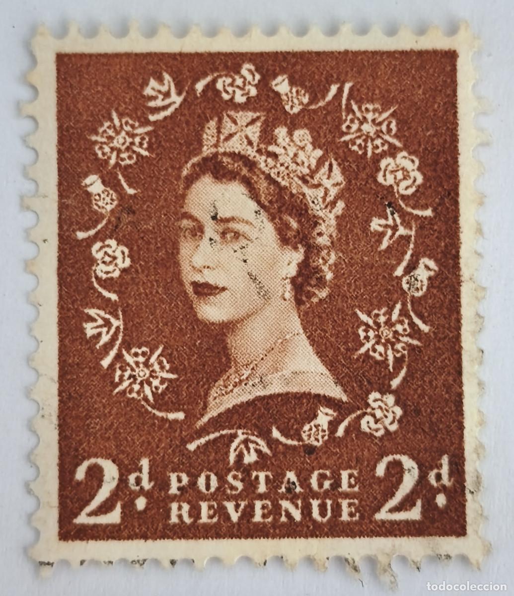 Sellos: USADO - GB - Queen Elizabeth II 2 d - Predecimal Wilding 1954 - Yvert et Tellier GB 265a