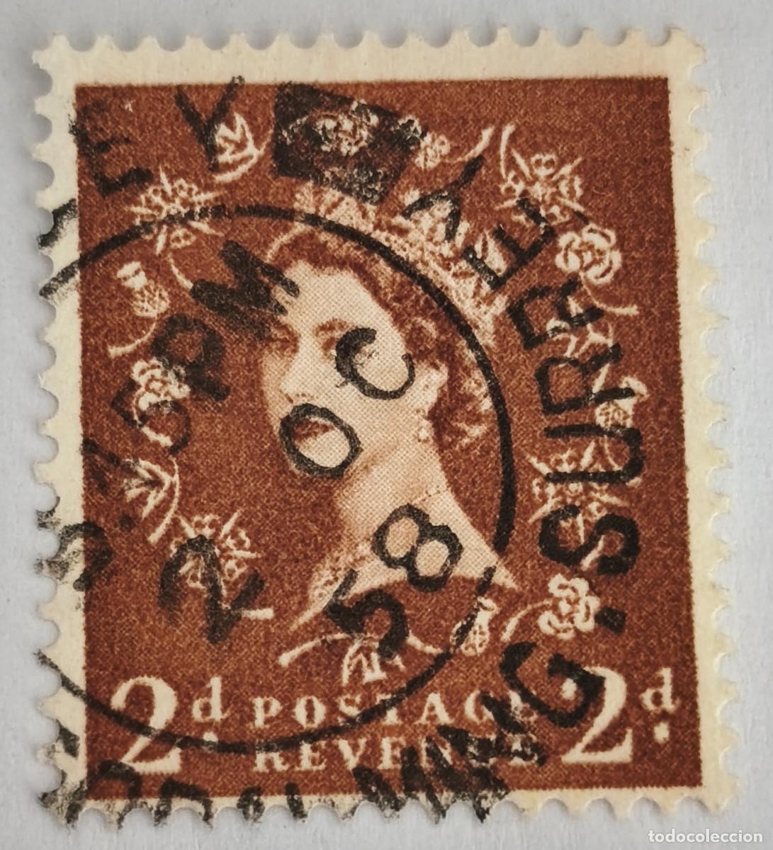 Sellos: USADO - GB - Queen Elizabeth II 2 d - Predecimal Wilding 1954 - Yvert et Tellier GB 265a