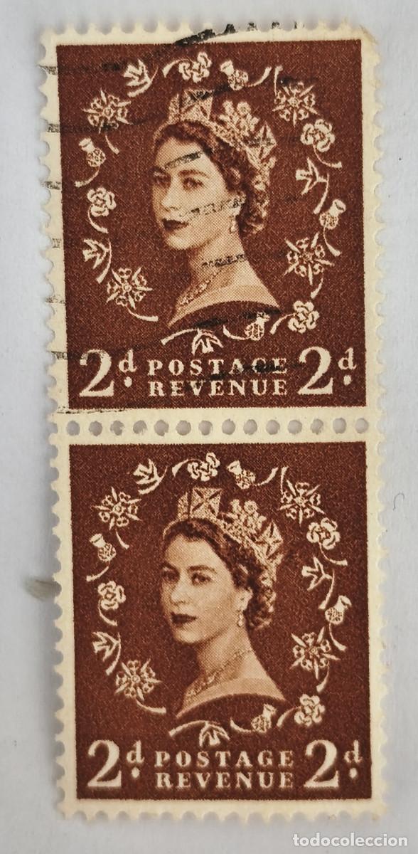 Sellos: USADO - GB - Queen Elizabeth II 2 d ( doble ) - Predecimal Wilding 1954 - Yvert et Tellier GB 265a